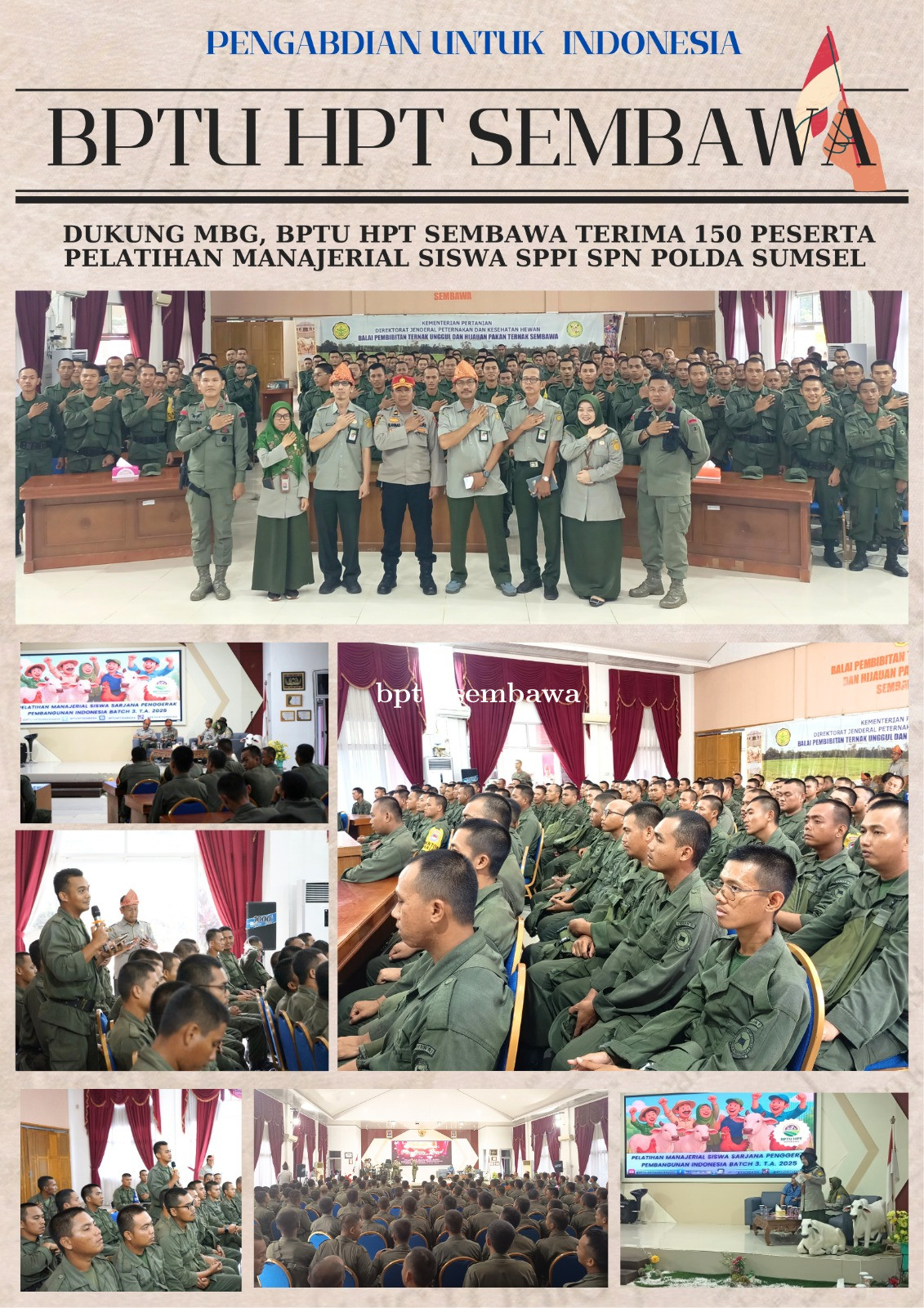 Dukung MBG, BPTU HPT Sembawa Terima 150 Peserta Pelatihan Manajerial Siswa SPPI SPN Polda Sumsel 